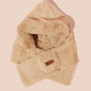 Cozy Faux Fur Hooded Scarf - Khaki Color